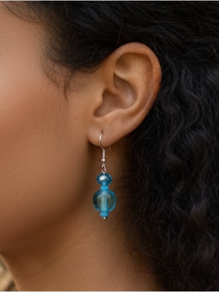 Handcrafted Glass Lampwork Bead Earrings | Turquoise Blue Handmade Earrings